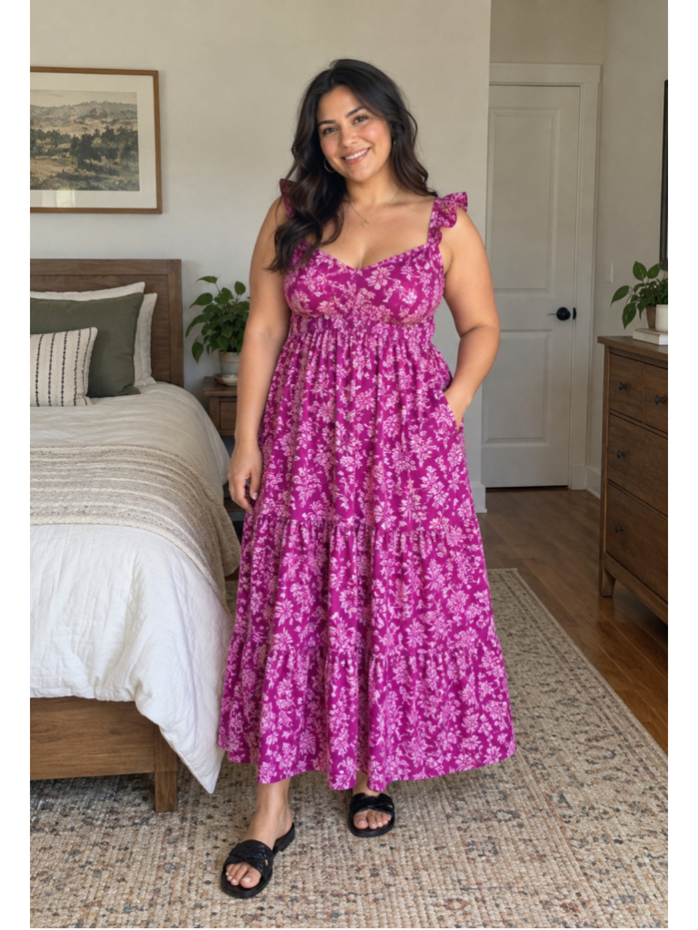 Women's Universal Thread Purple Print Ruffle Dress Size L - Picture 1 of 7